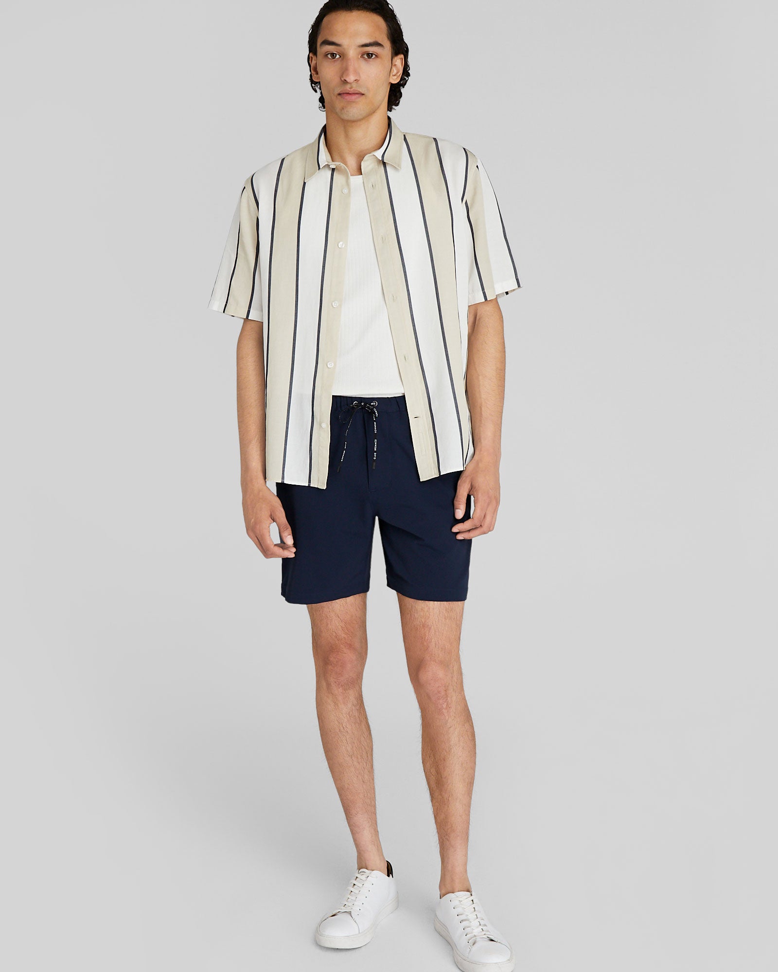 CLUB MONACO - Short-Sleeve Cabana Stripe Shirt - Light Beige Mix