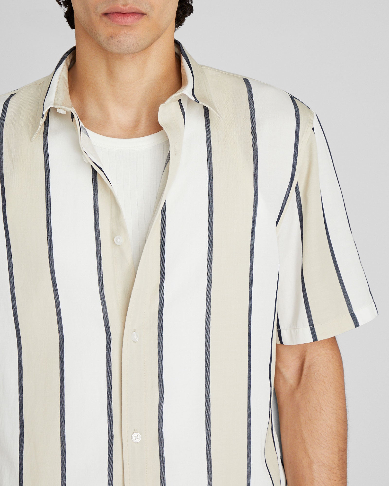 CLUB MONACO - Short-Sleeve Cabana Stripe Shirt - Light Beige Mix