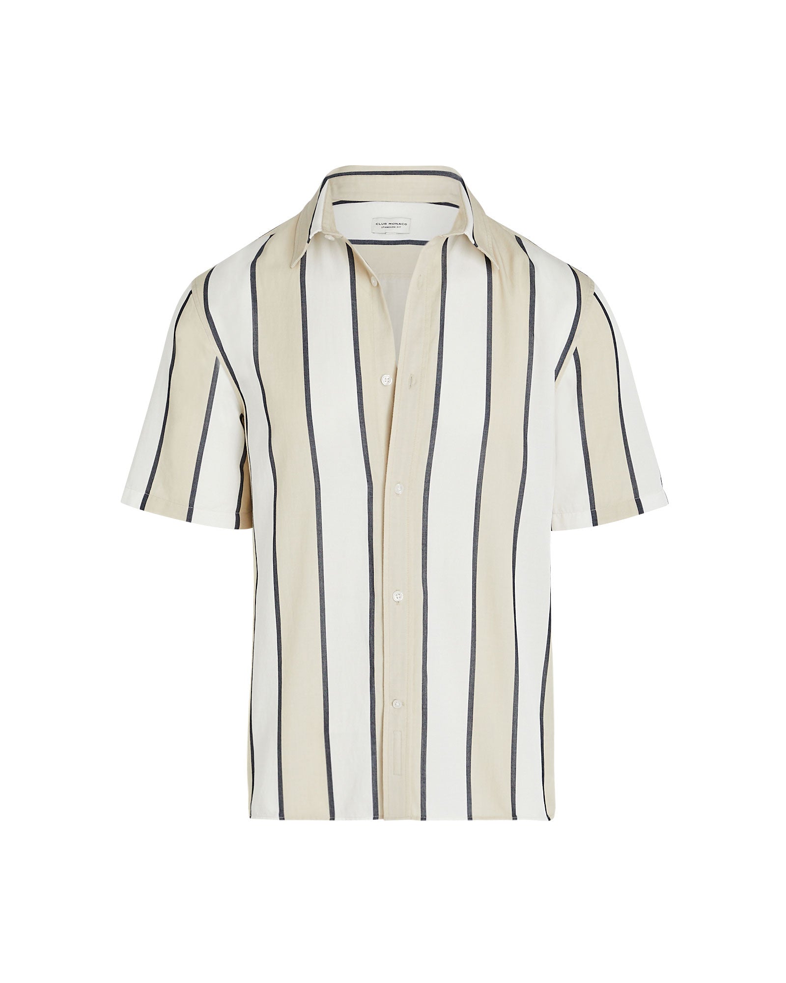 CLUB MONACO - Short-Sleeve Cabana Stripe Shirt - Light Beige Mix