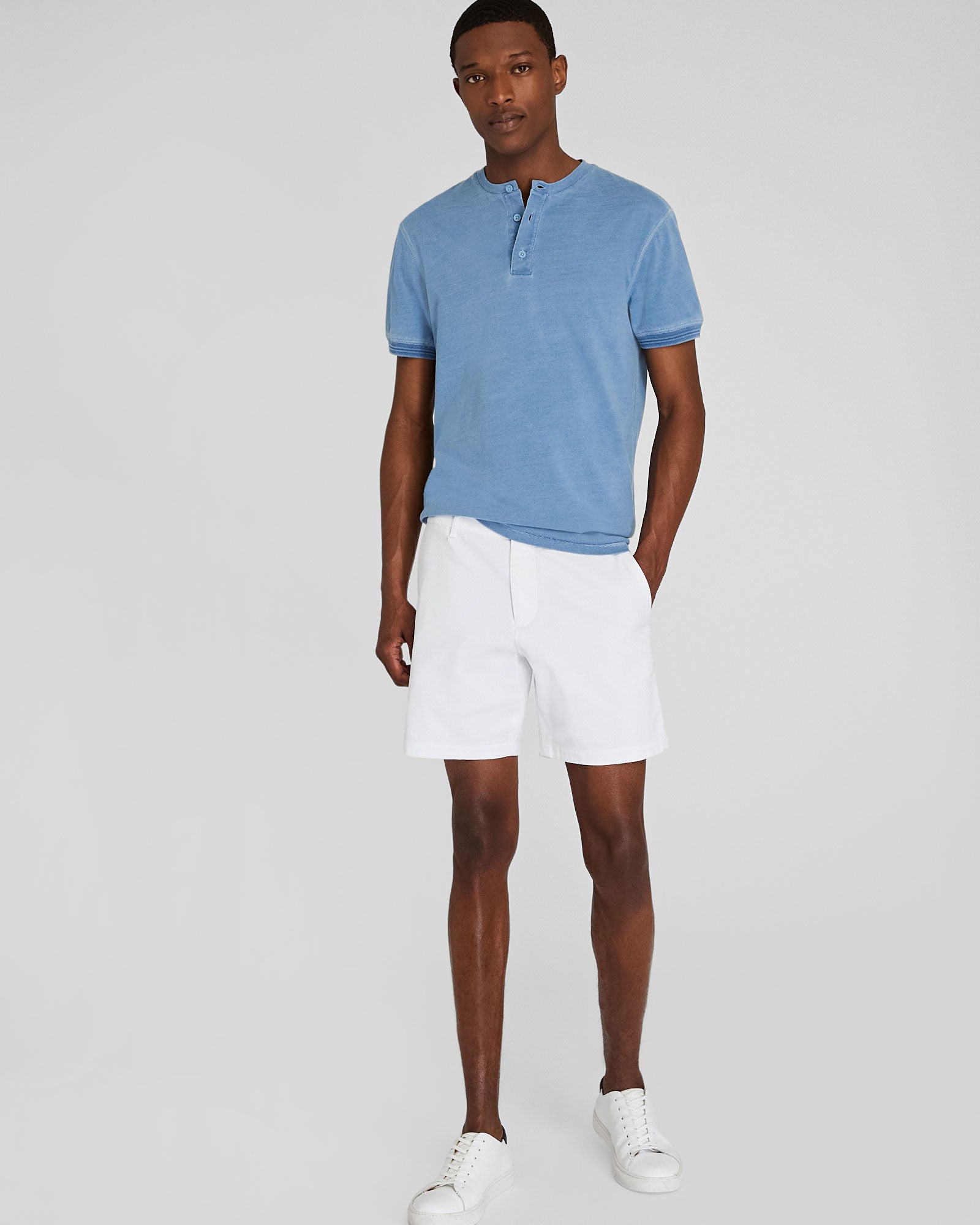 CLUB MONACO - Short Sleeve Indigo Henley - Indigo Heather
