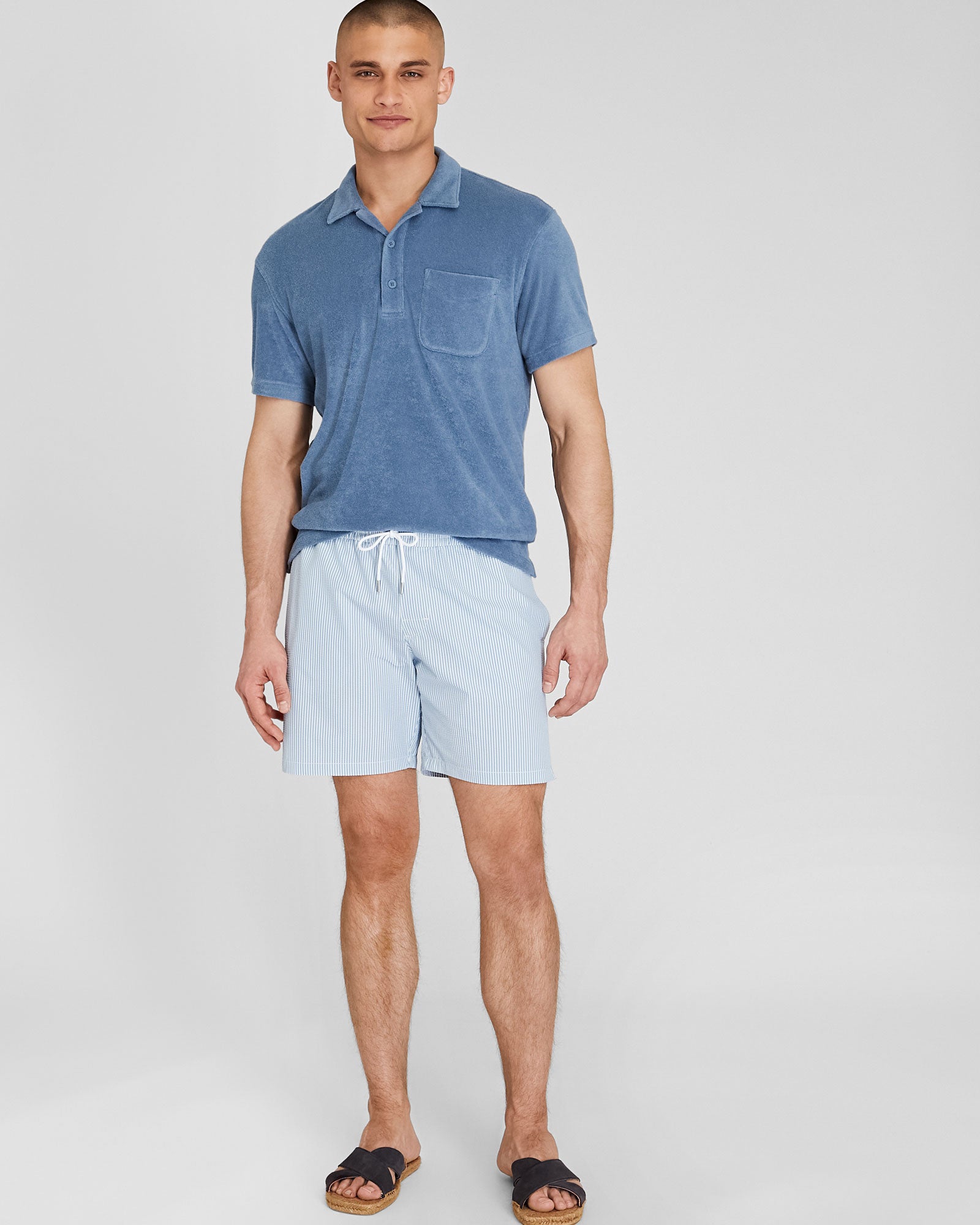 CLUB MONACO - Maillot de bain Bo gaufré 17 ½ cm - Bleu moyen