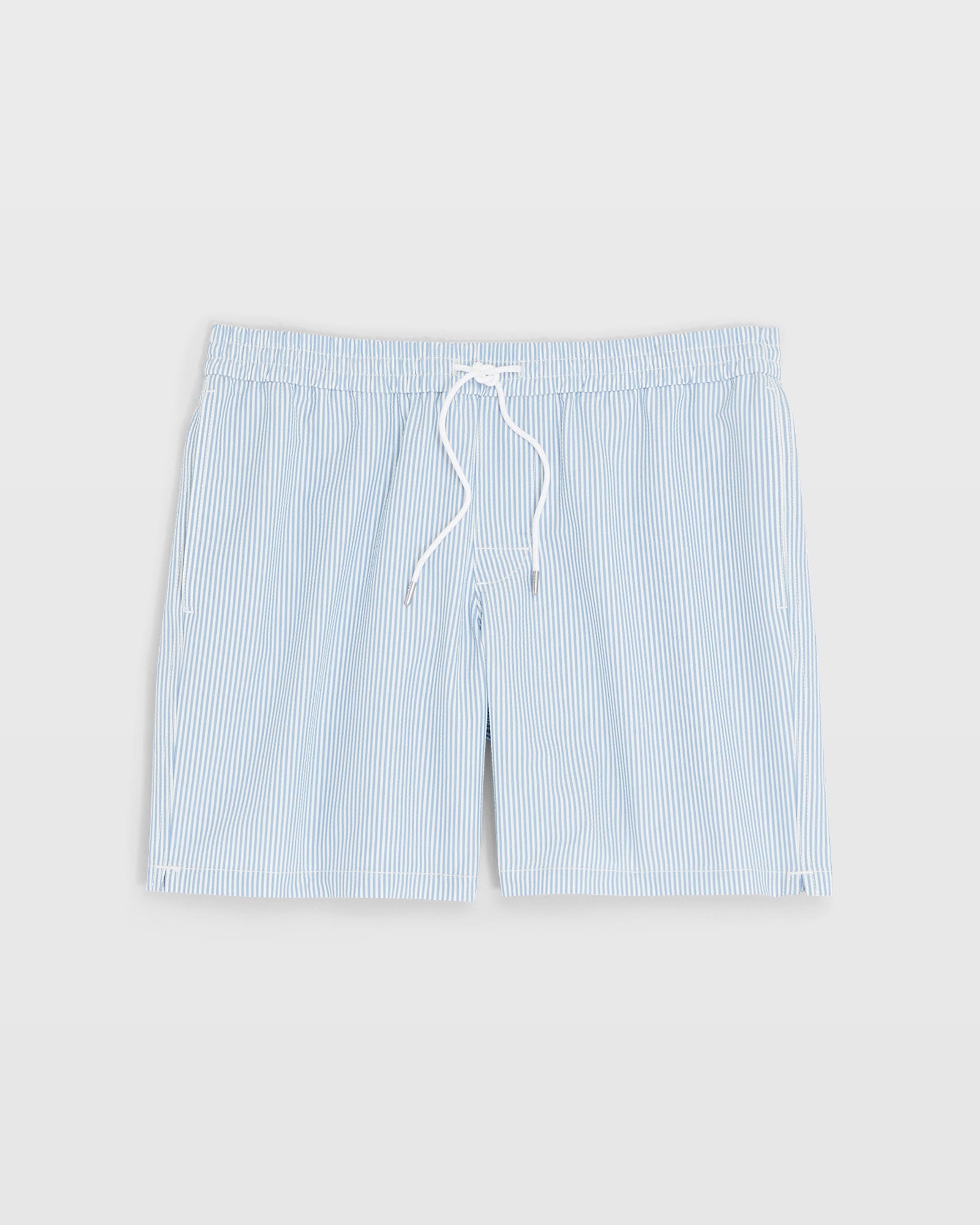 CLUB MONACO - Bo Stripe Seersucker 7" Swim Trunk - Medium Blue