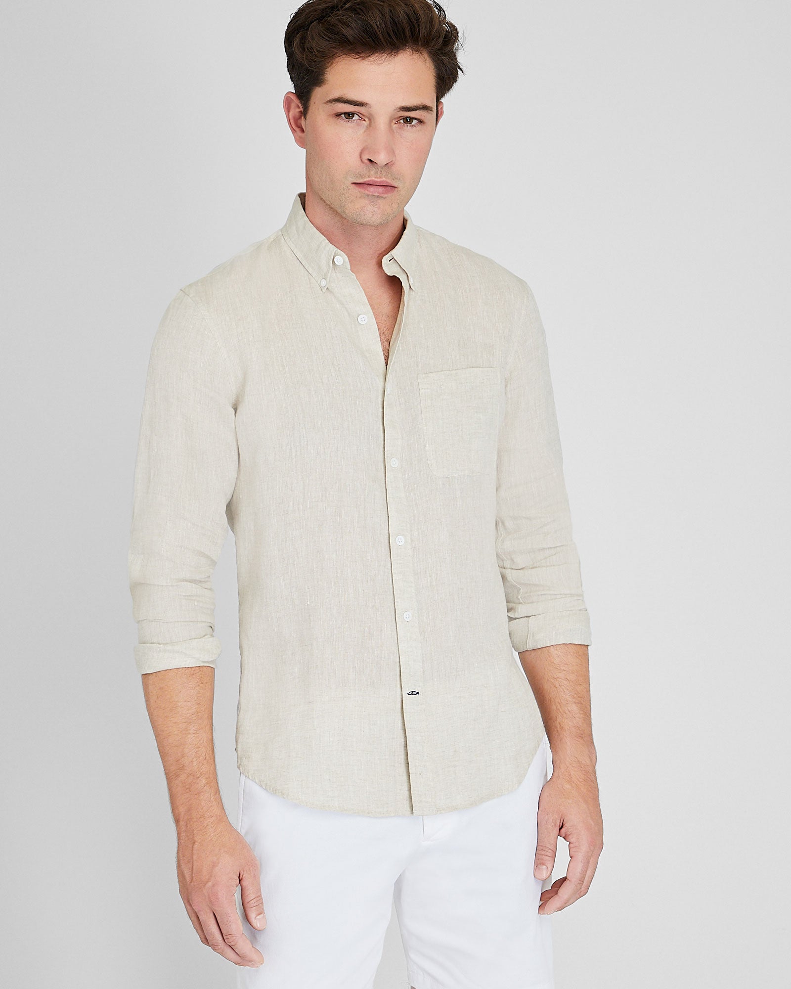 CLUB MONACO - Long Sleeve Solid Linen Shirt - Natural