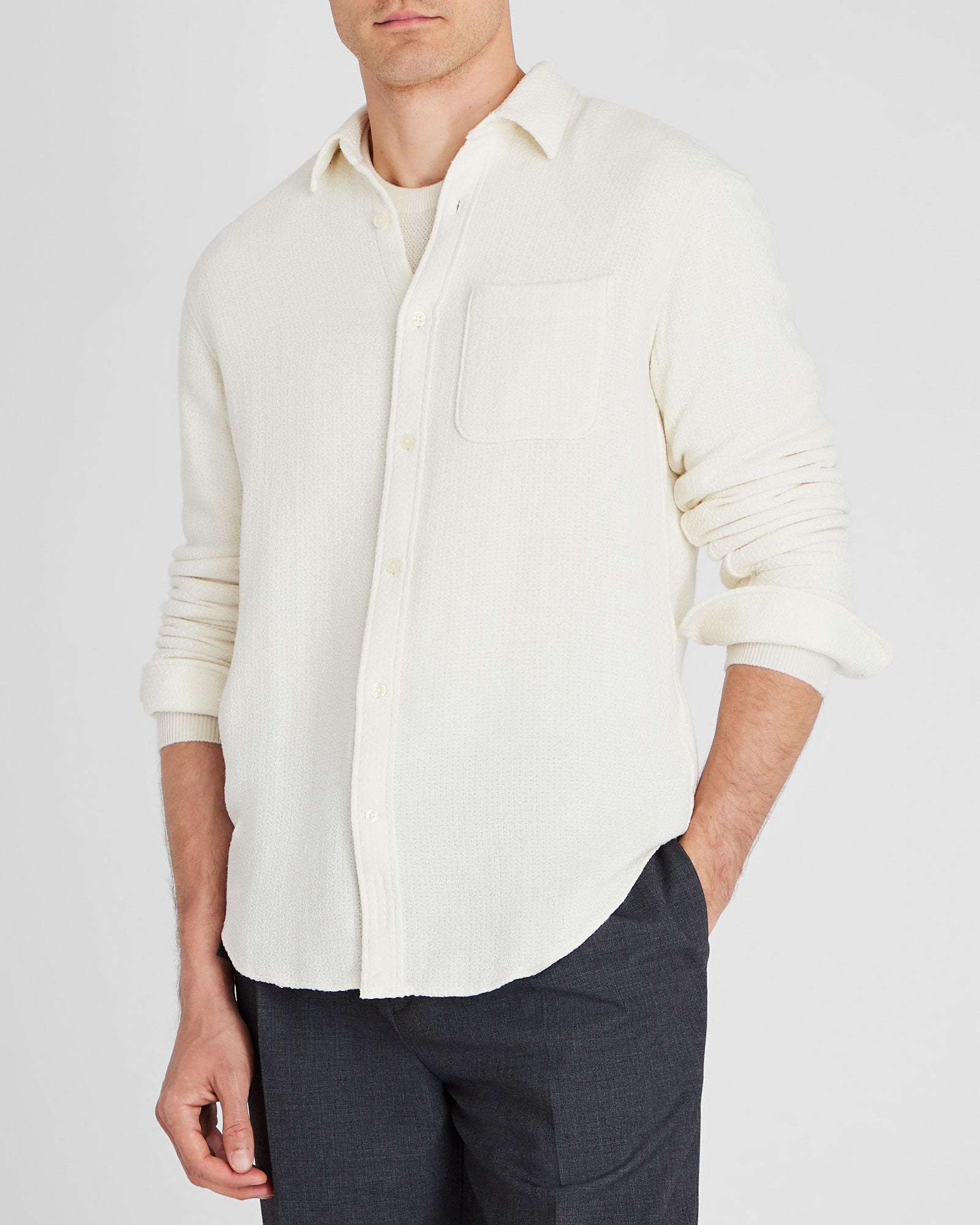 CLUB MONACO - Chemise à texture à chevrons - Ivoire