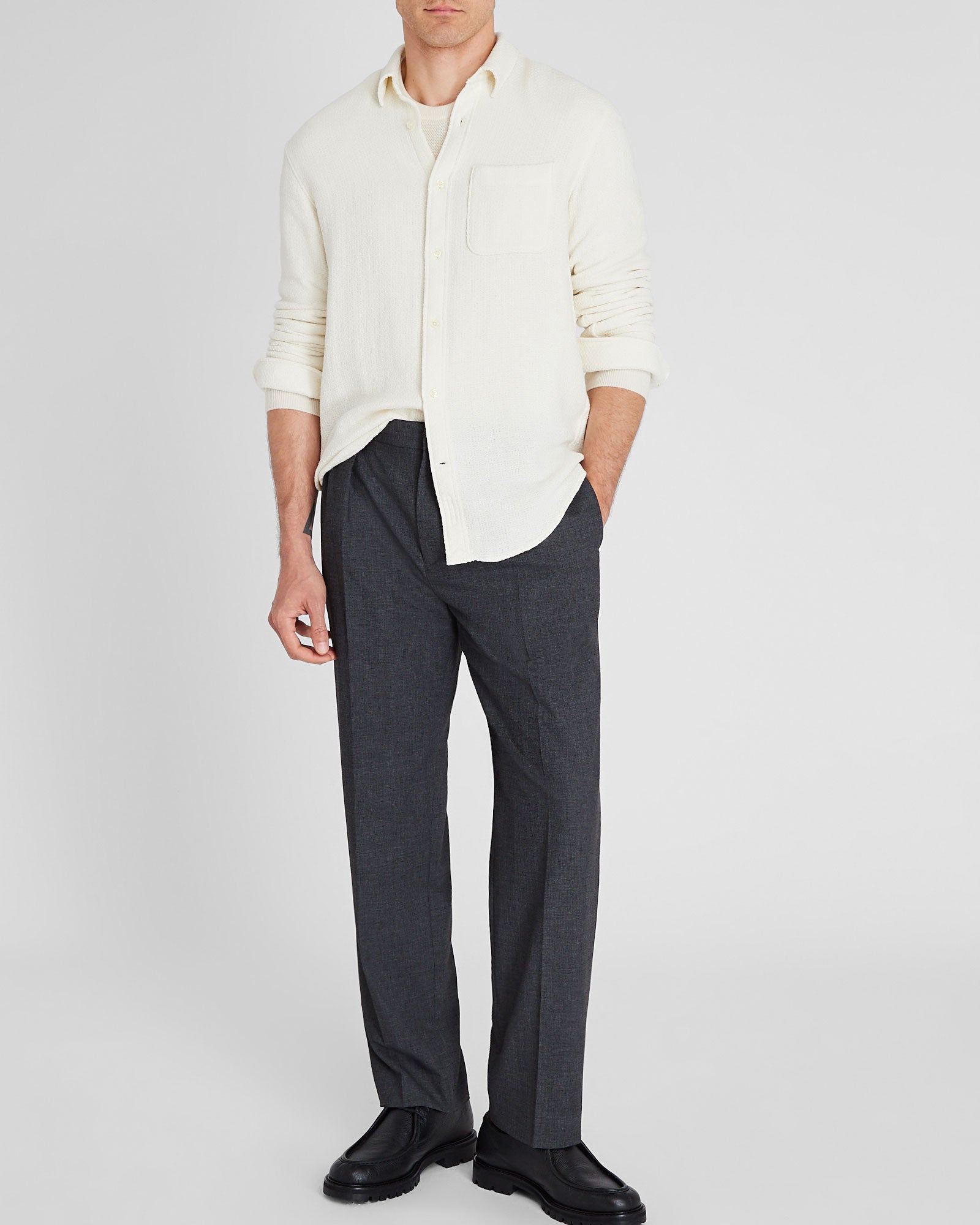 CLUB MONACO - Herringbone Texture Shirt - Ivory