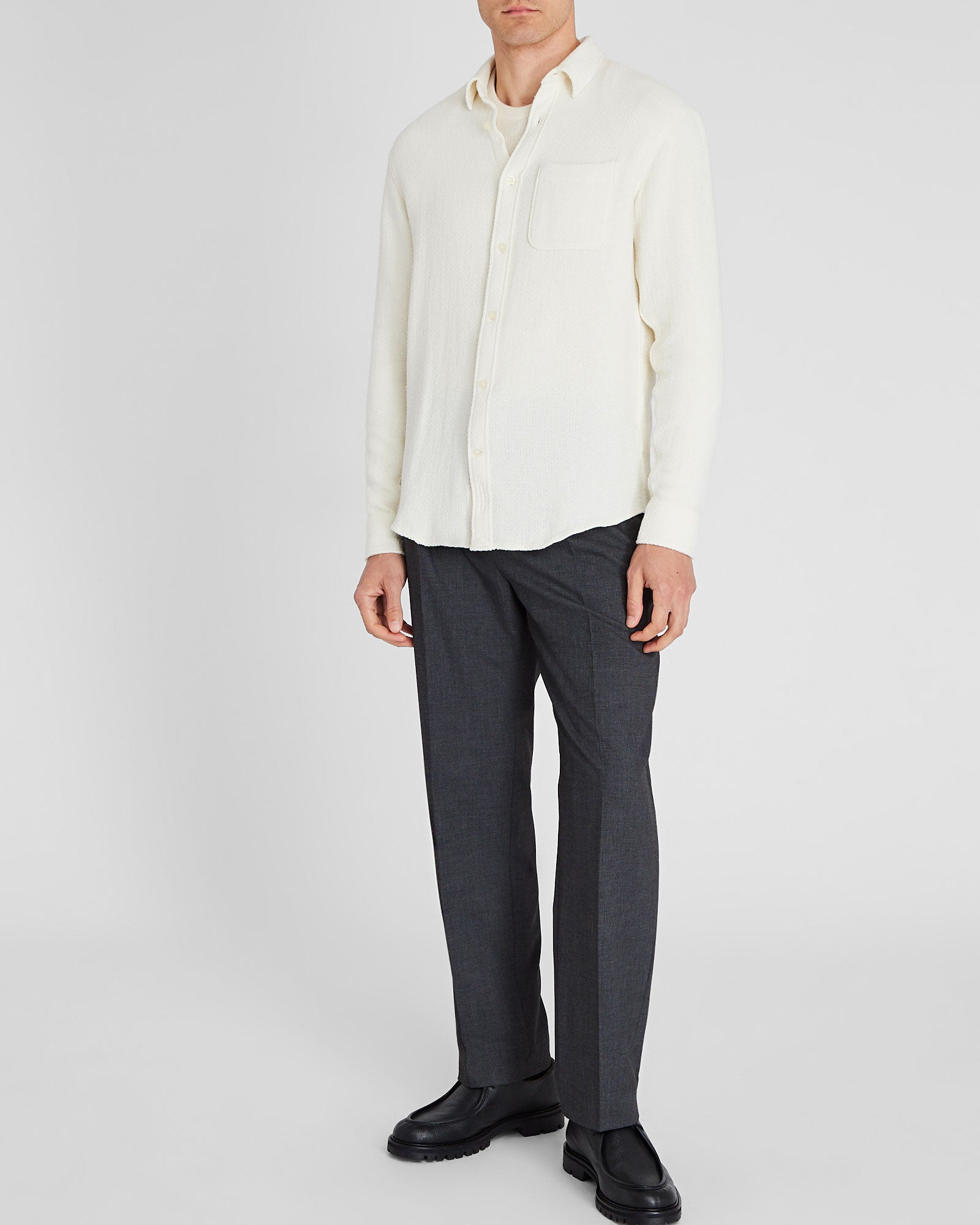 CLUB MONACO - Herringbone Texture Shirt - Ivory