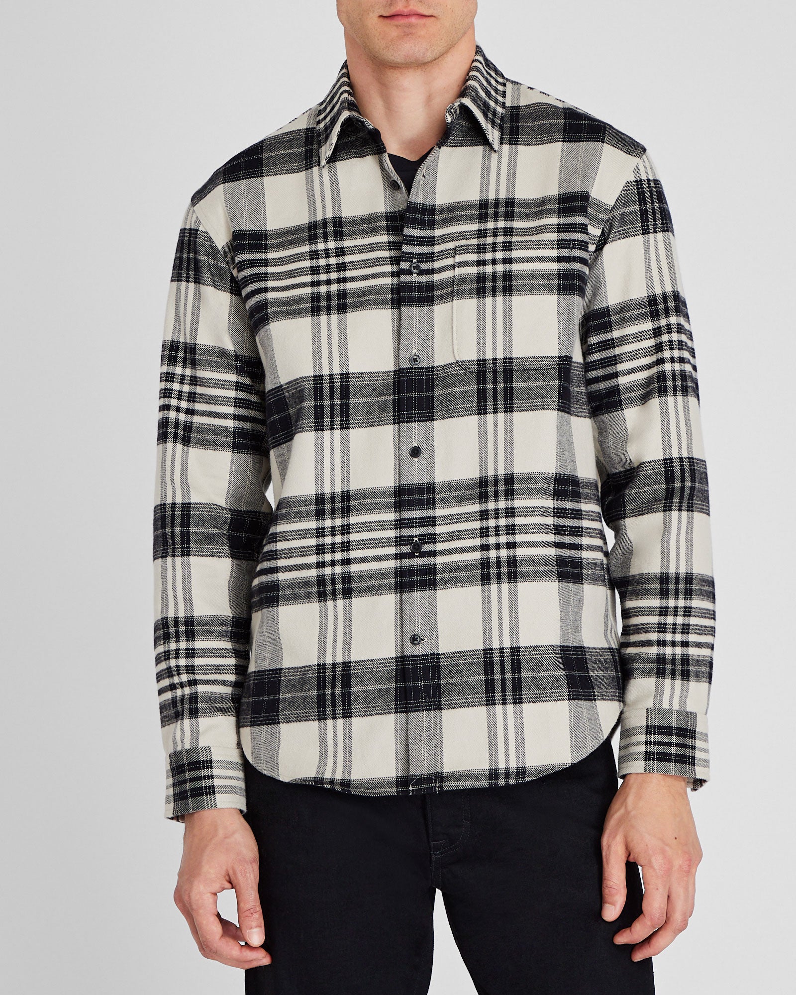 CLUB MONACO - Plaid Heavyweight Flannel Shirt - Oatmeal Mix