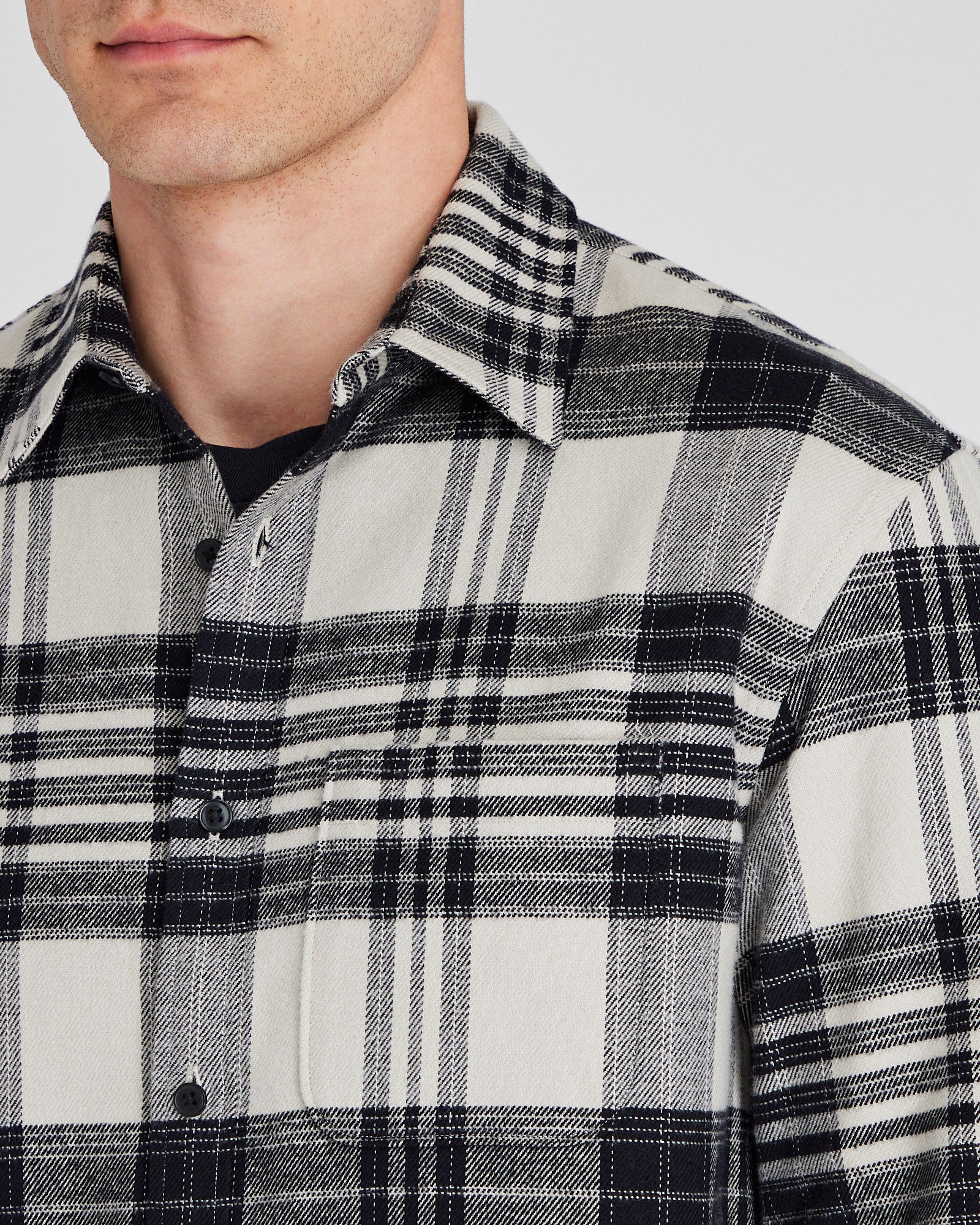 CLUB MONACO - Plaid Heavyweight Flannel Shirt - Oatmeal Mix