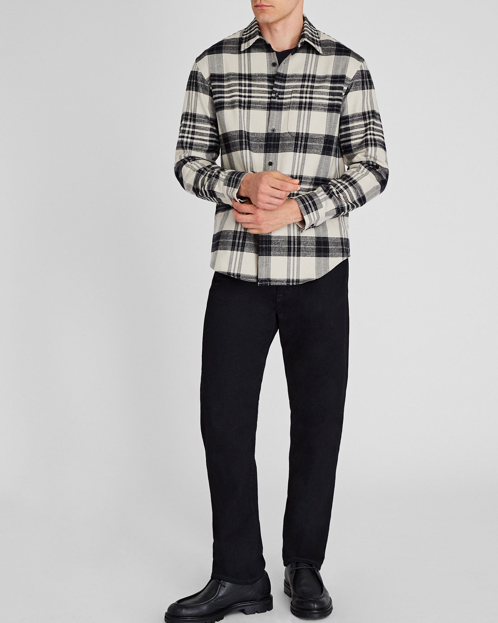 CLUB MONACO - Plaid Heavyweight Flannel Shirt - Oatmeal Mix