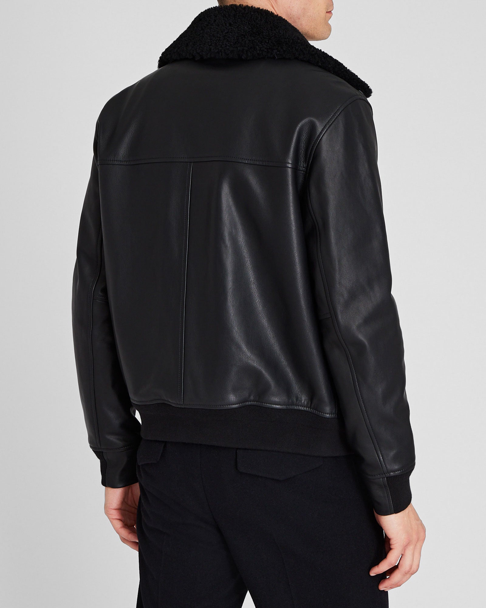 CLUB MONACO - Shearling Padded Leather Bomber Jacket - Black
