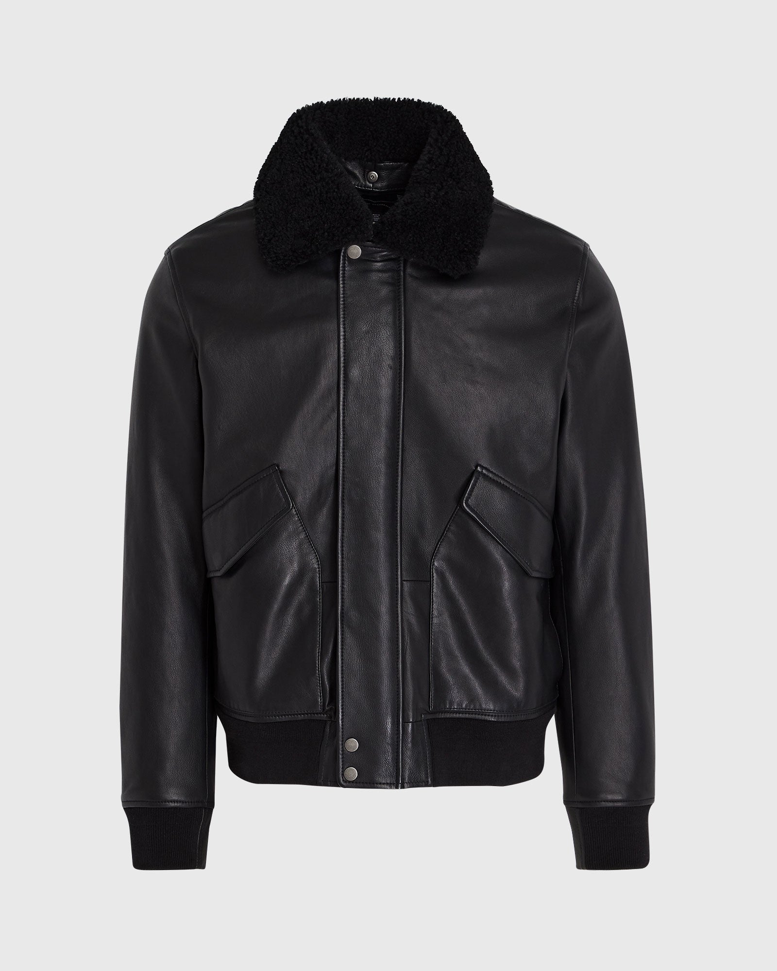 CLUB MONACO - Shearling Padded Leather Bomber Jacket - Black