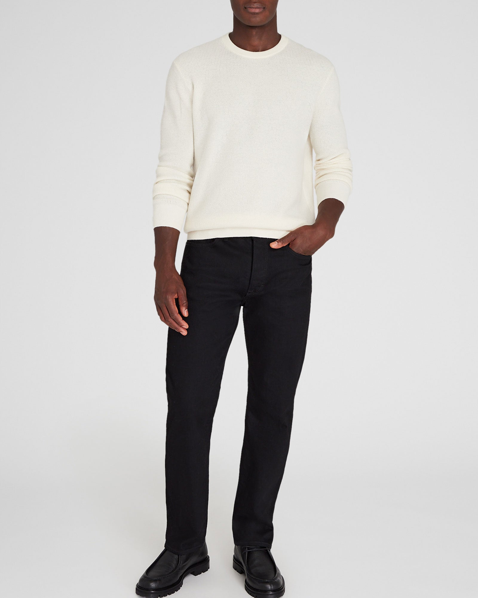 CLUB MONACO - Cashmere Refined Racking Crewneck - Cream