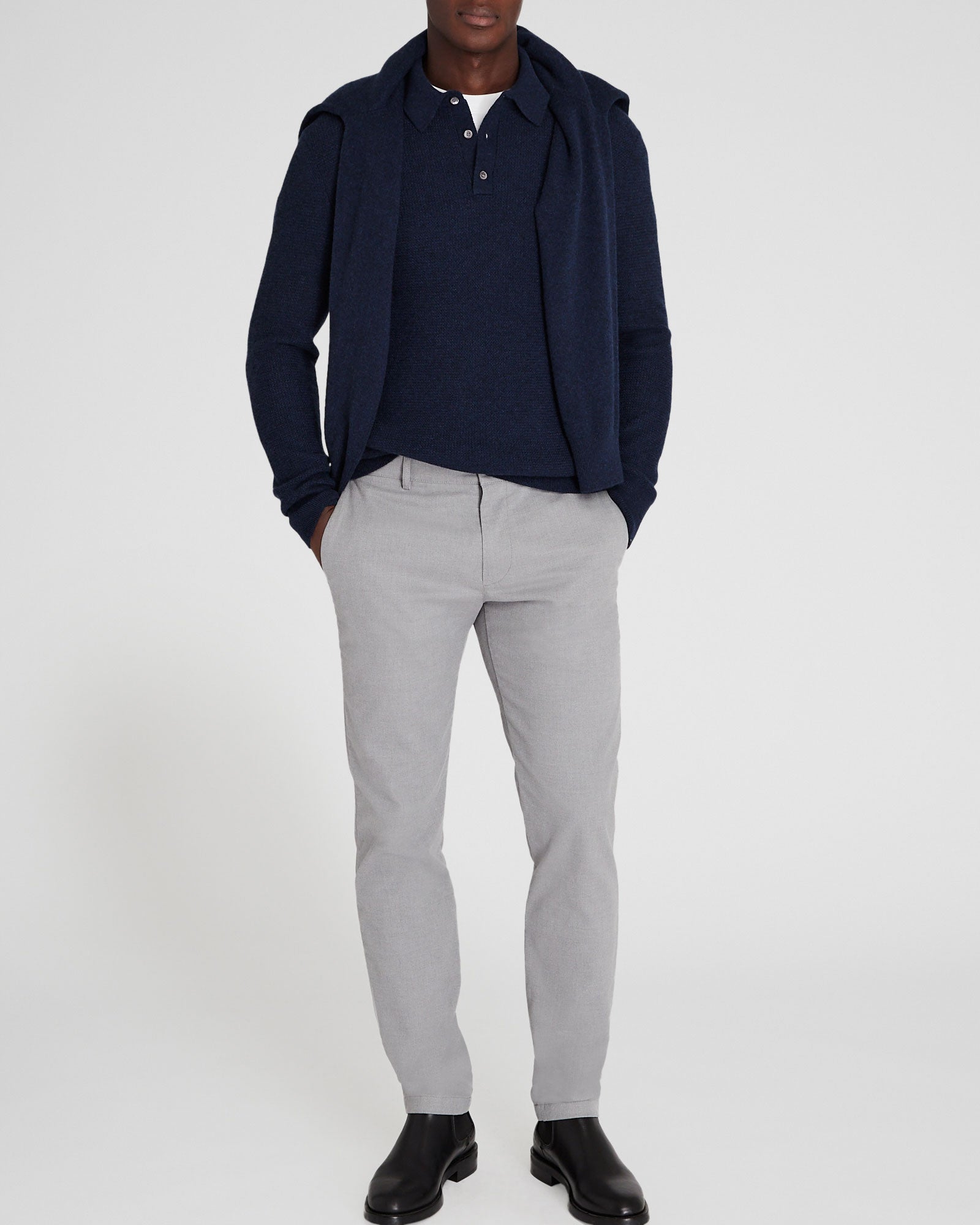 CLUB MONACO - Cashmere Refined Racking Polo - Navy