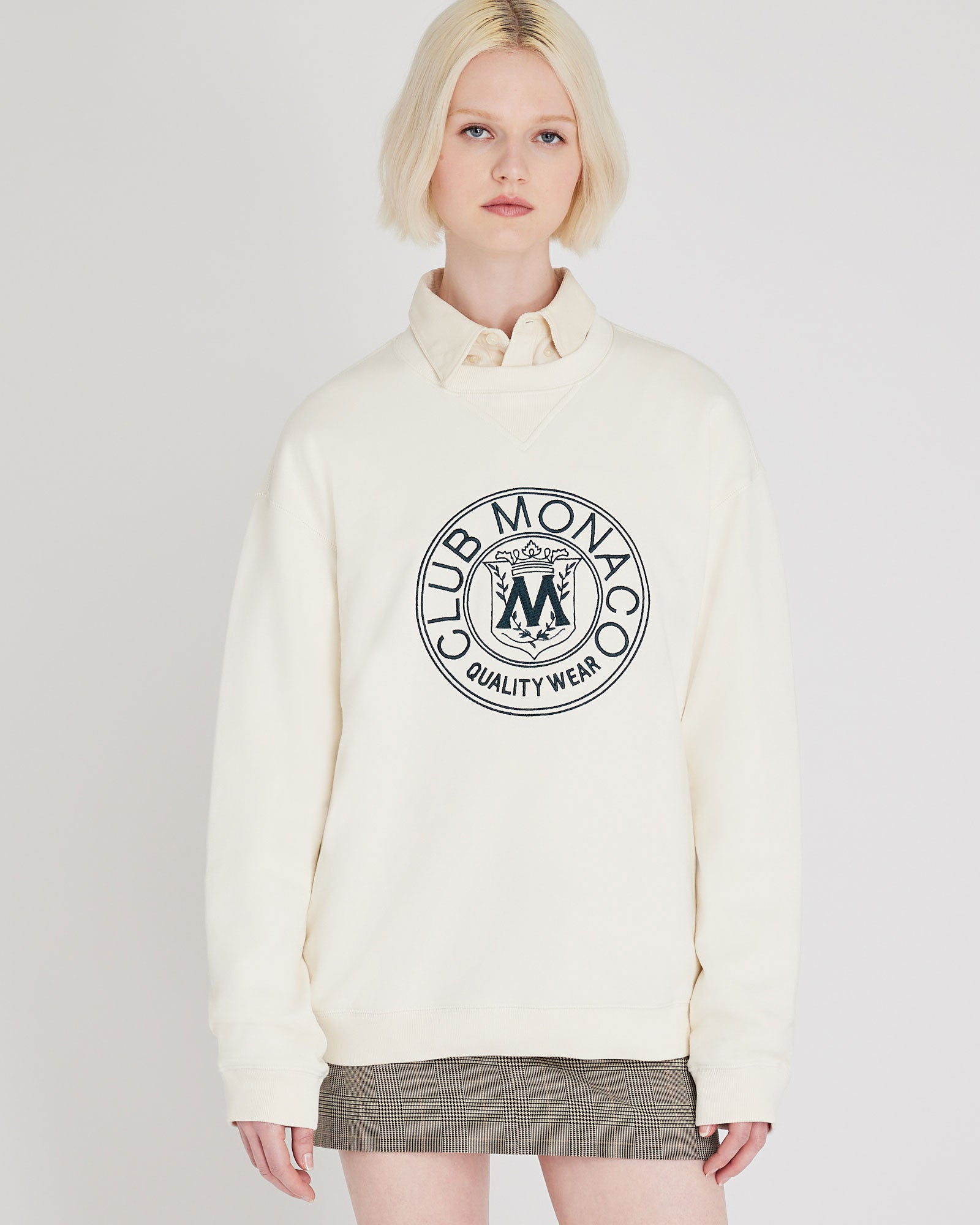CLUB MONACO - Embroidered Crest Crewneck - Off White