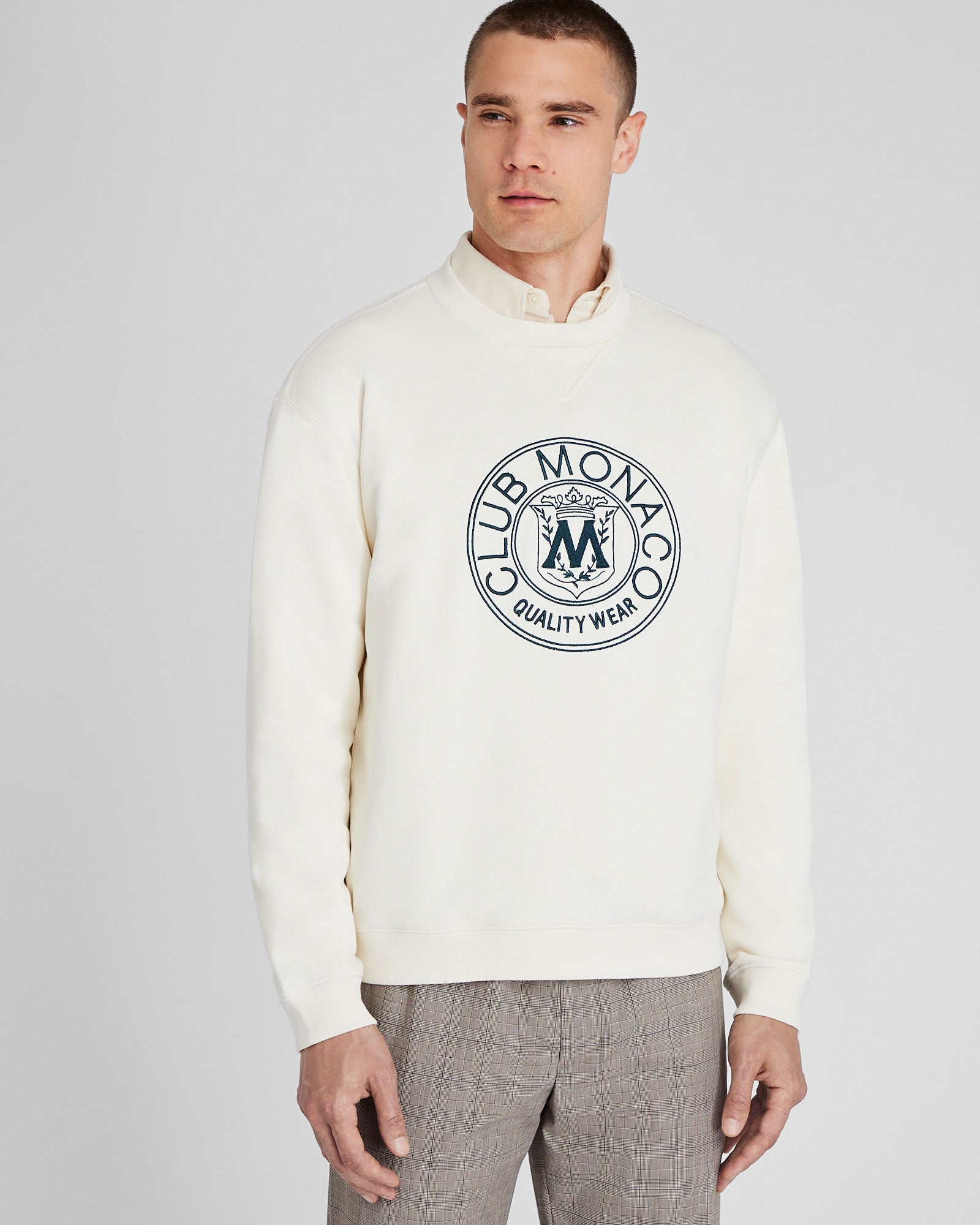 CLUB MONACO - Embroidered Crest Crewneck - Off White