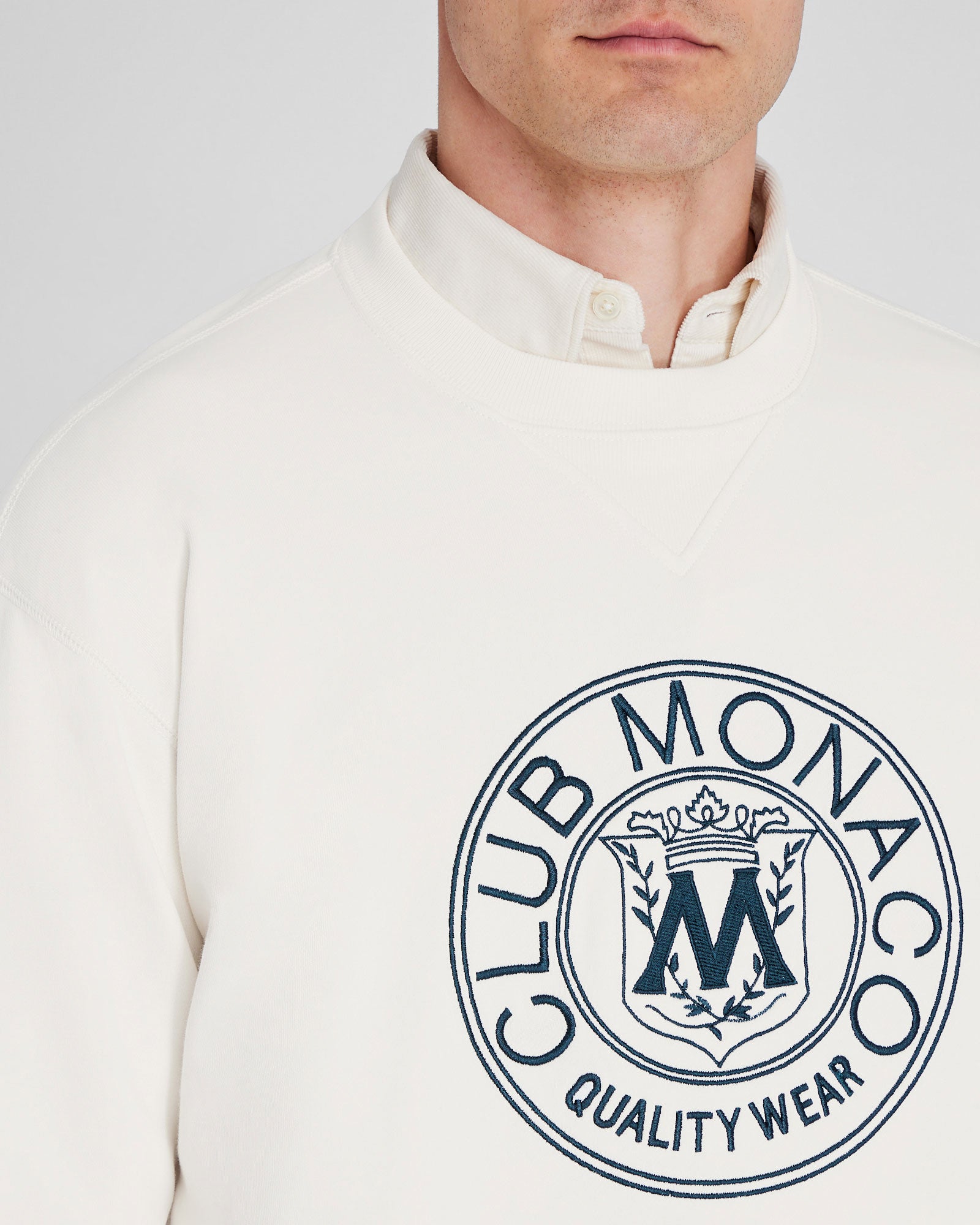 CLUB MONACO - Embroidered Crest Crewneck - Off White