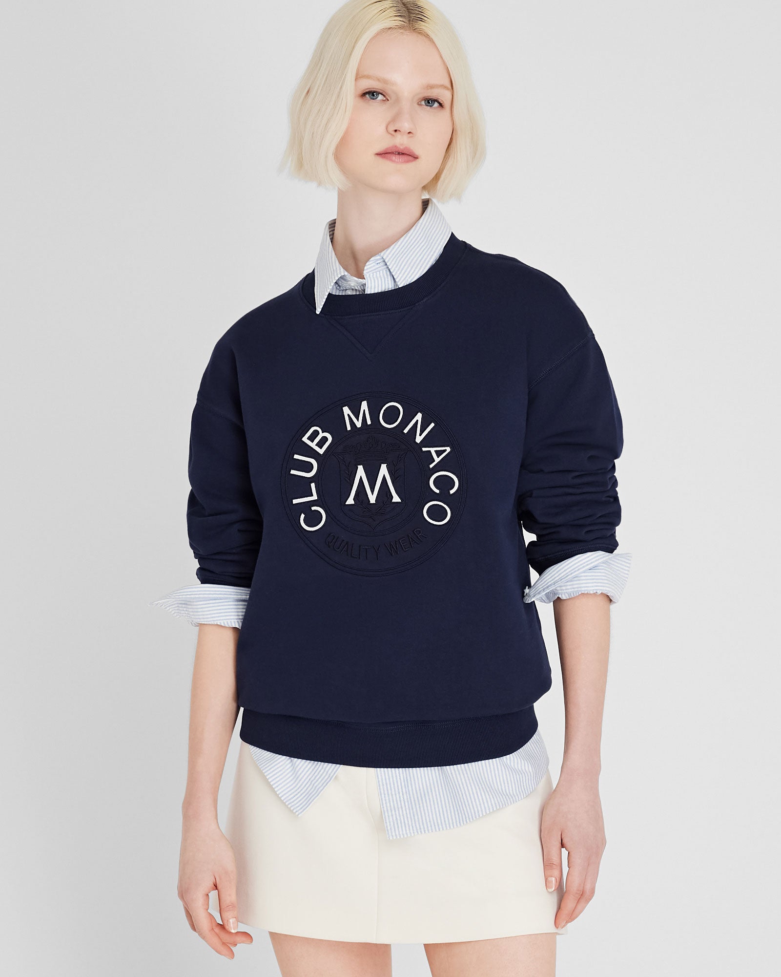 CLUB MONACO - Appliquéd Crest Crewneck - Navy