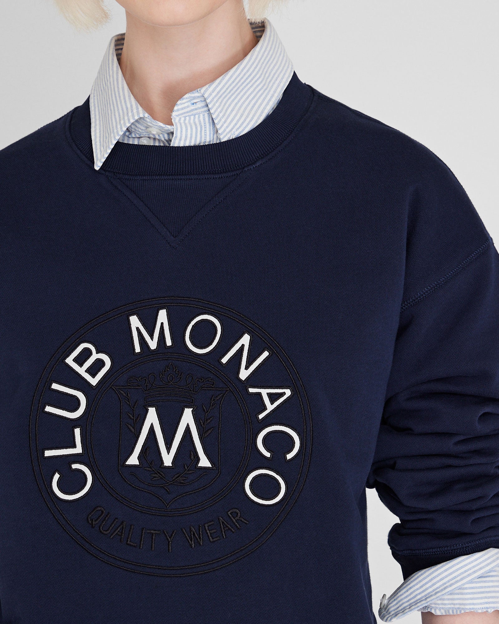 CLUB MONACO - Appliquéd Crest Crewneck - Navy