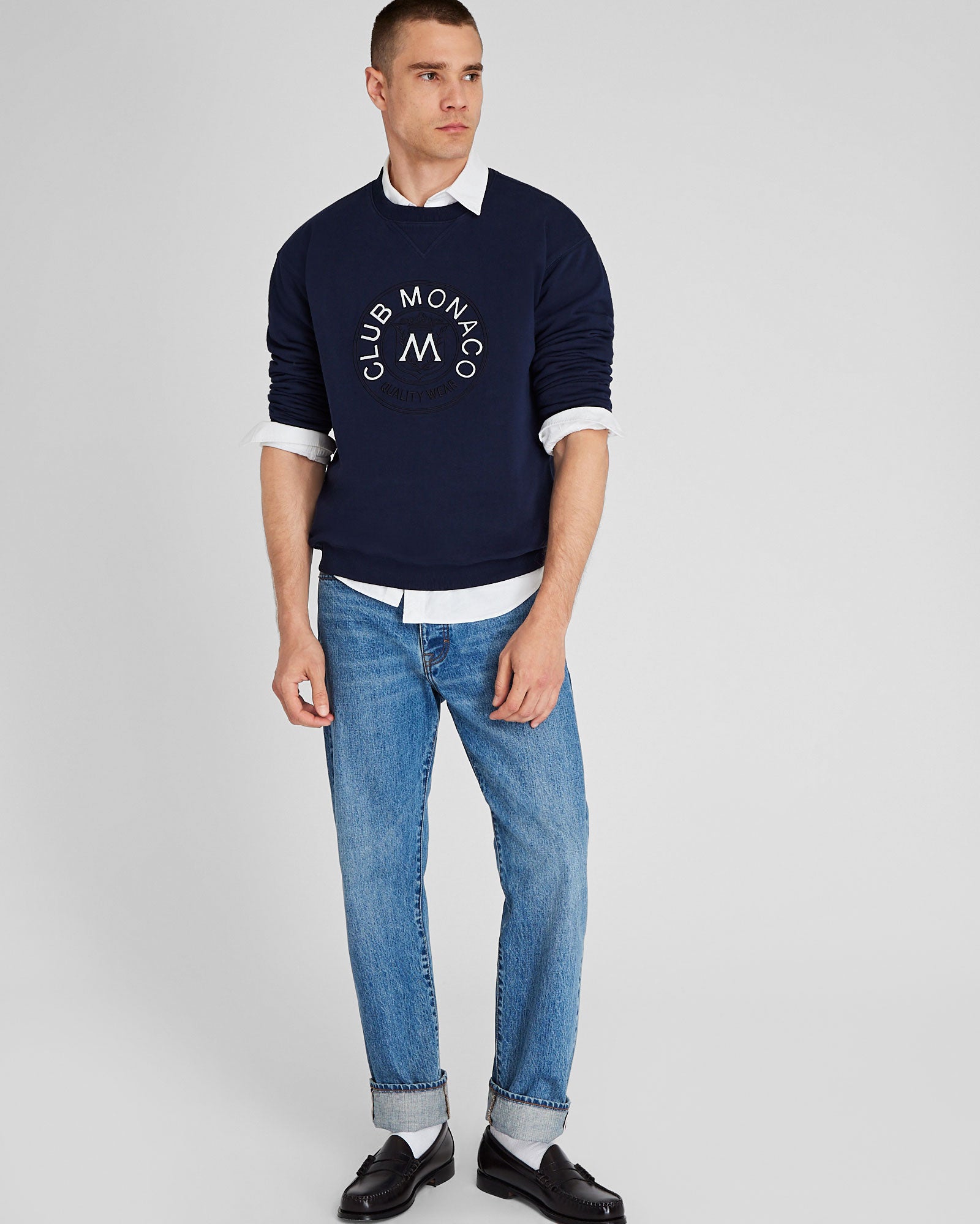 CLUB MONACO - Appliquéd Crest Crewneck - Navy