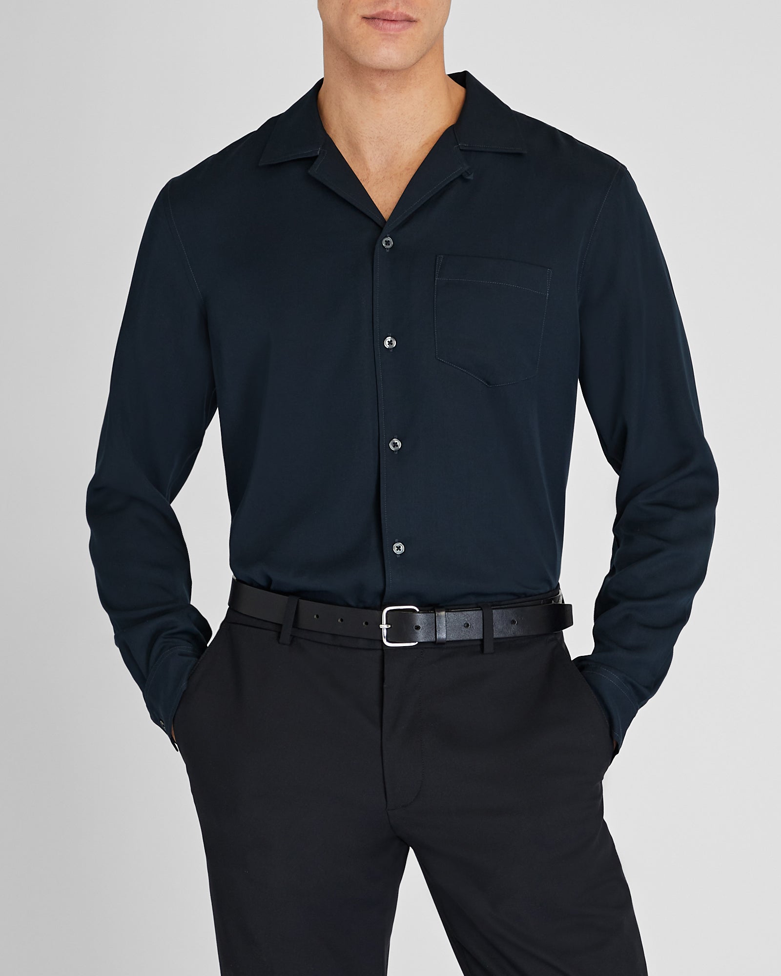 CLUB MONACO - Chemise classique en lyocell à manches longues - Bleu Foncé