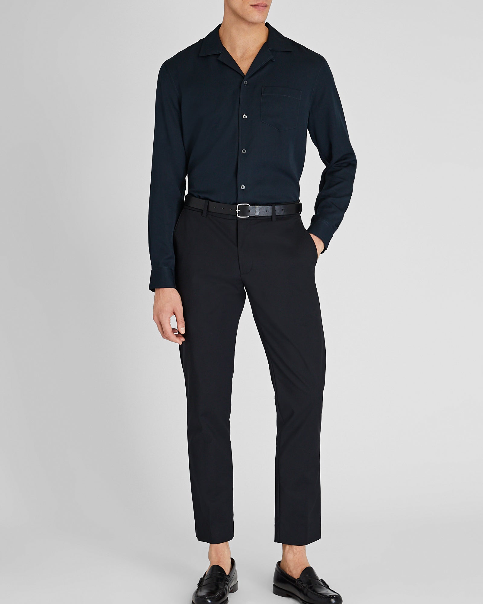 CLUB MONACO - Chemise classique en lyocell à manches longues - Bleu Foncé
