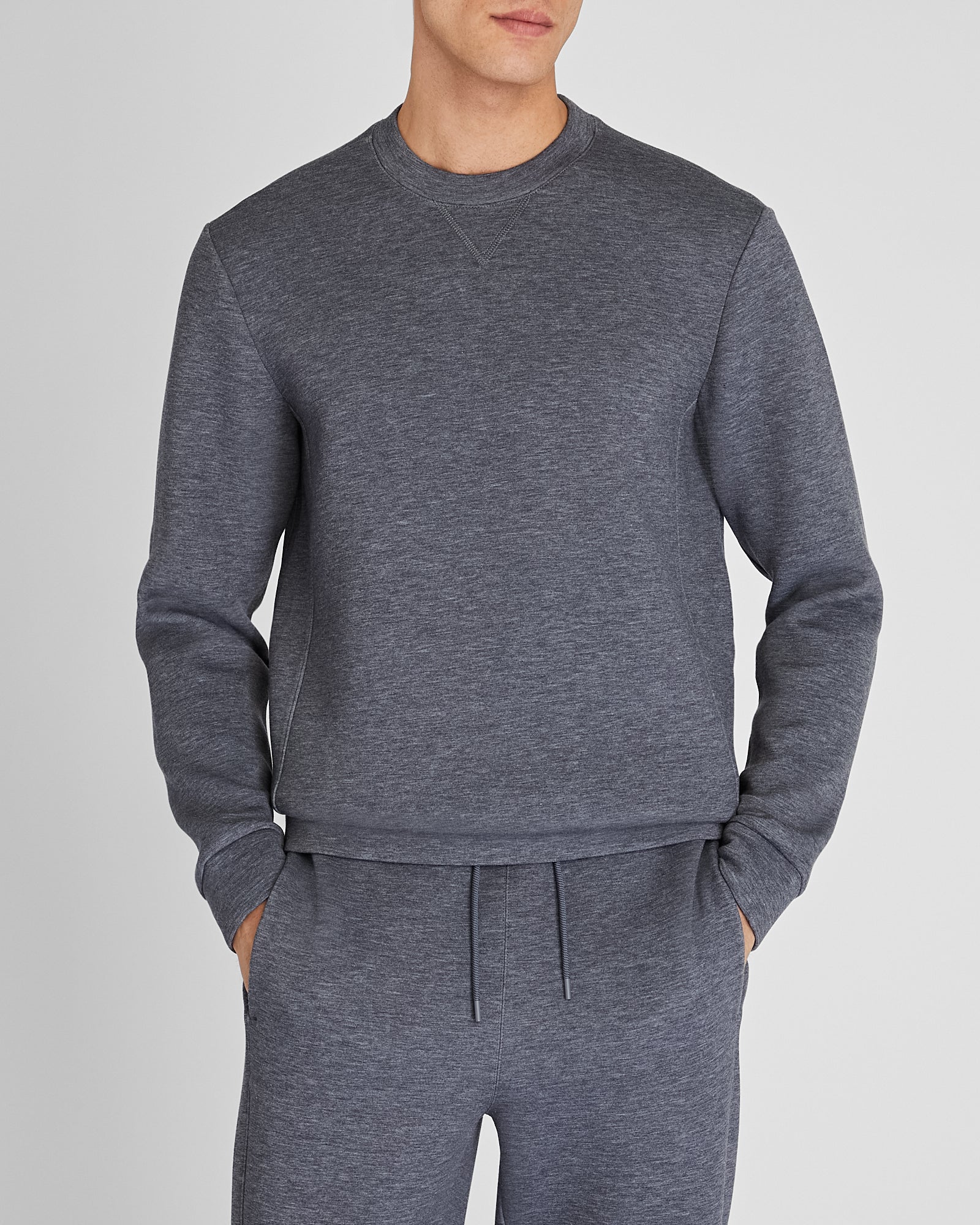 CLUB MONACO - Chandail lounge de plongée à col rond - Mélange de gris foncé