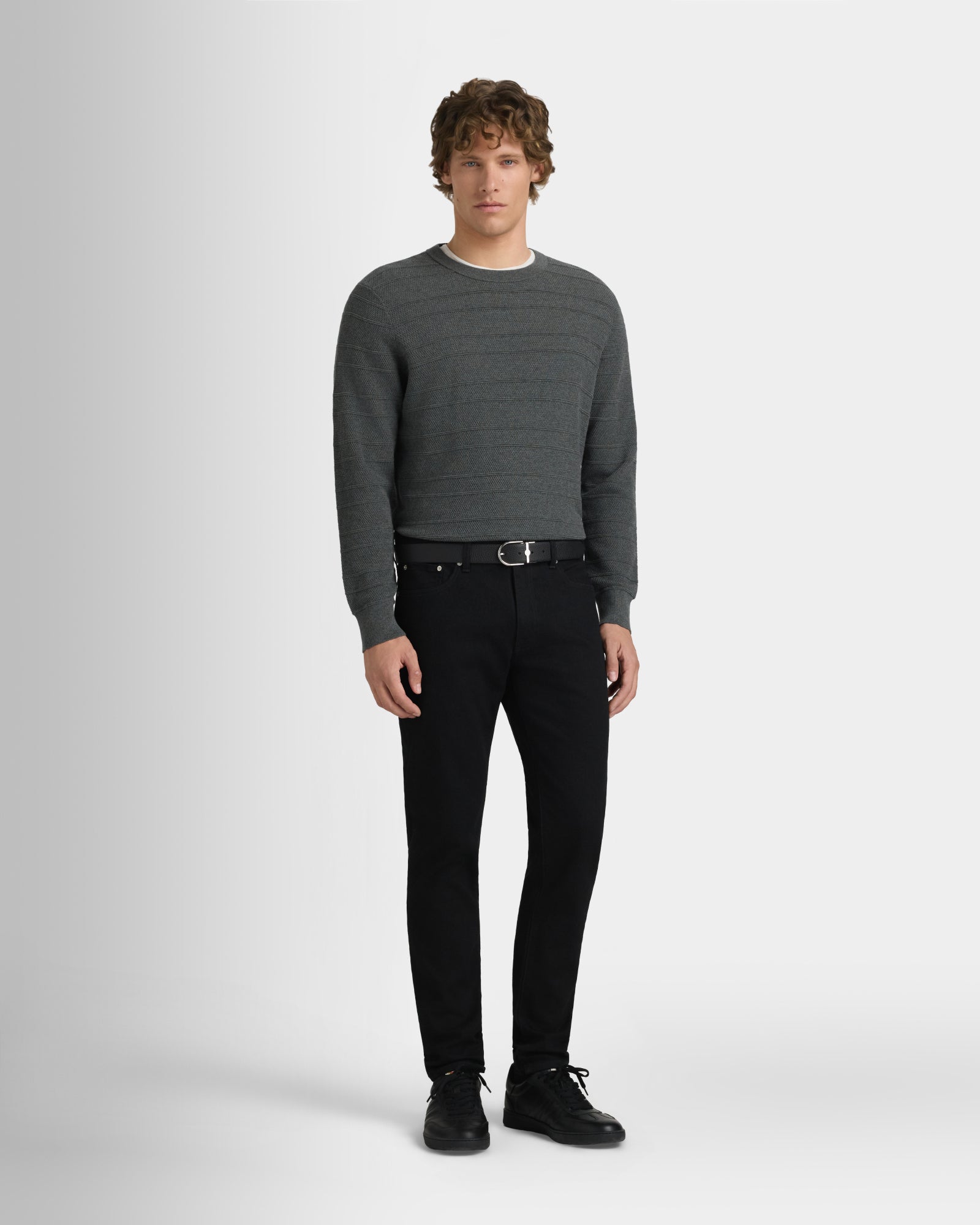 Club Monaco - Chandail à rayures cousues - Gris chiné foncé