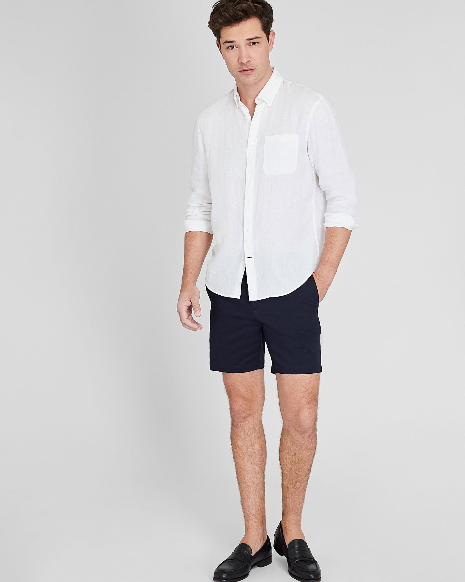 CLUB MONACO - Long-Sleeve Solid Linen Shirt - White