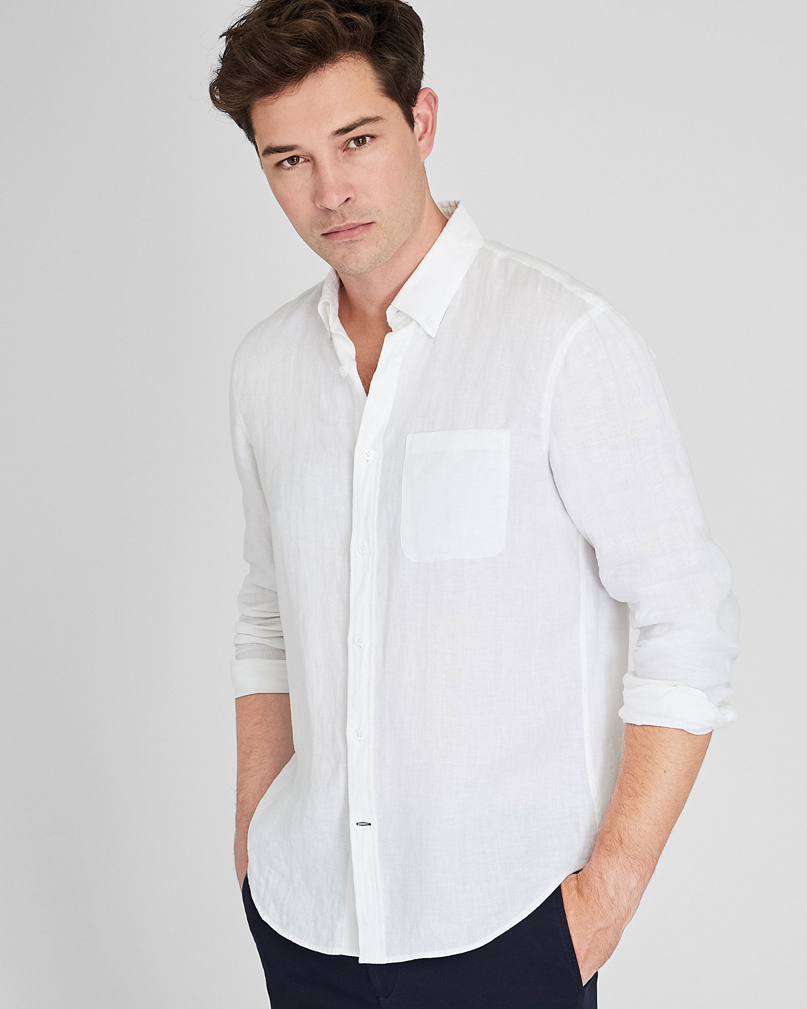 CLUB MONACO - Long-Sleeve Solid Linen Shirt - White
