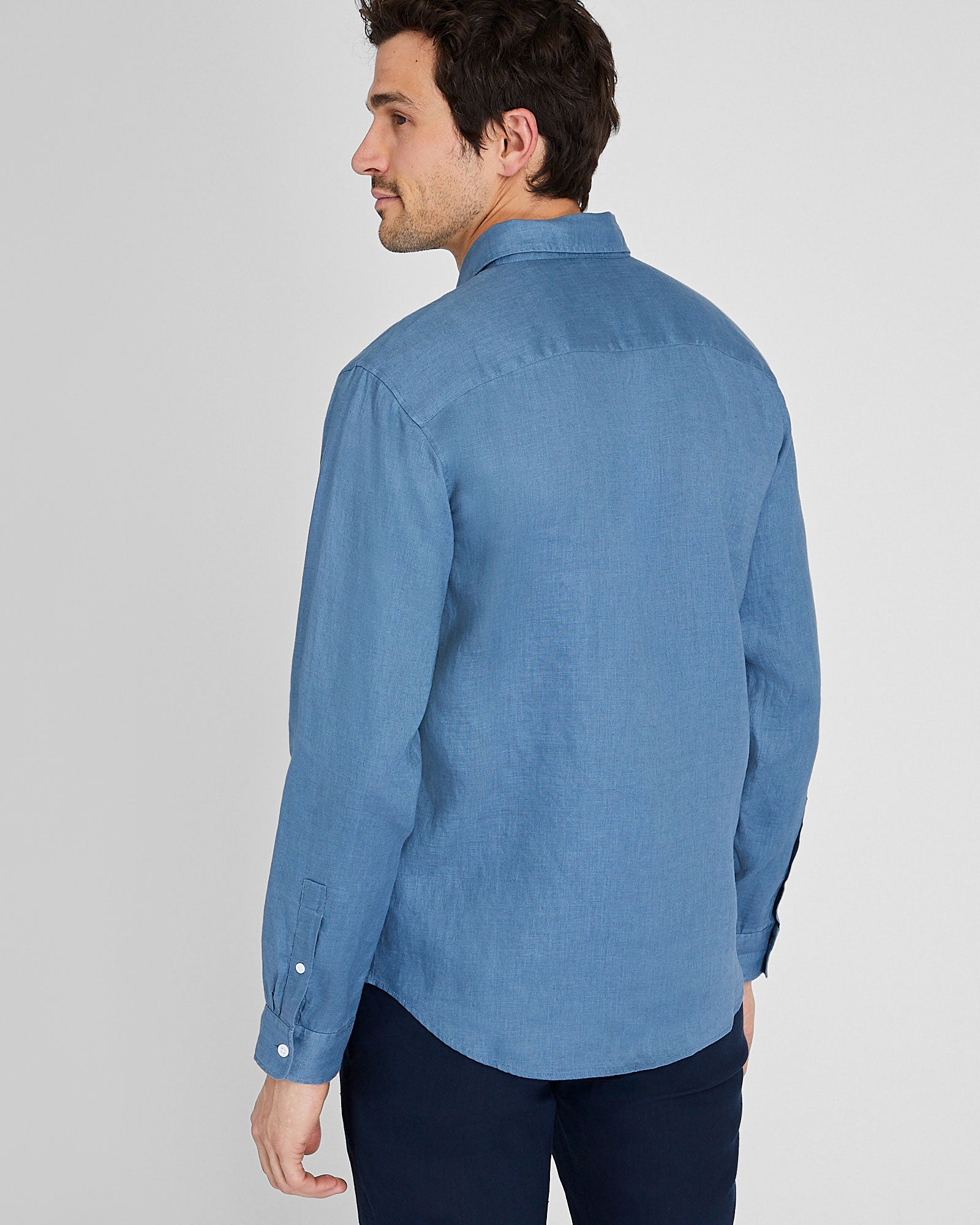 CLUB MONACO - Chemise manches longues en lin unie - Bleu moyen