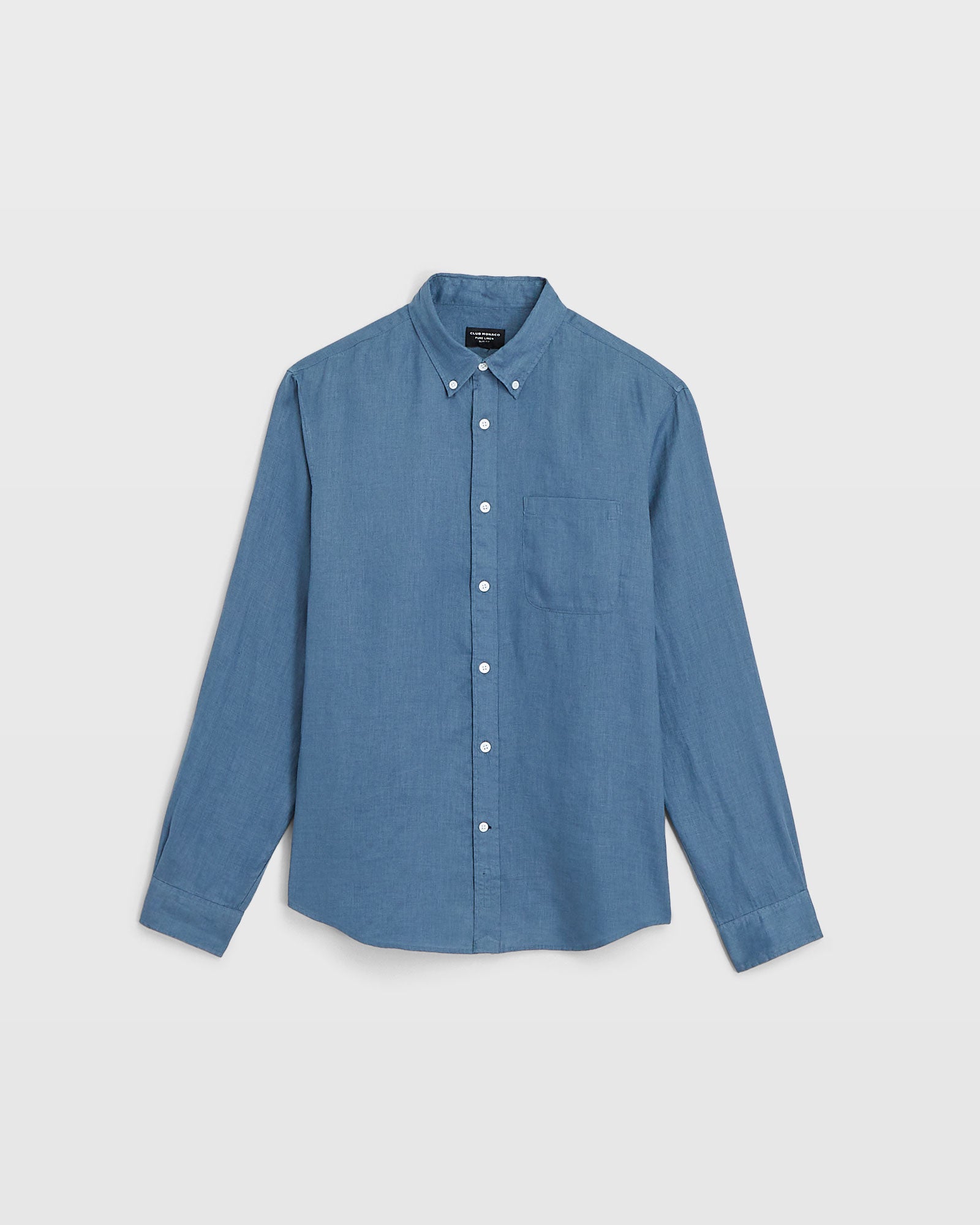 CLUB MONACO - Chemise manches longues en lin unie - Bleu moyen