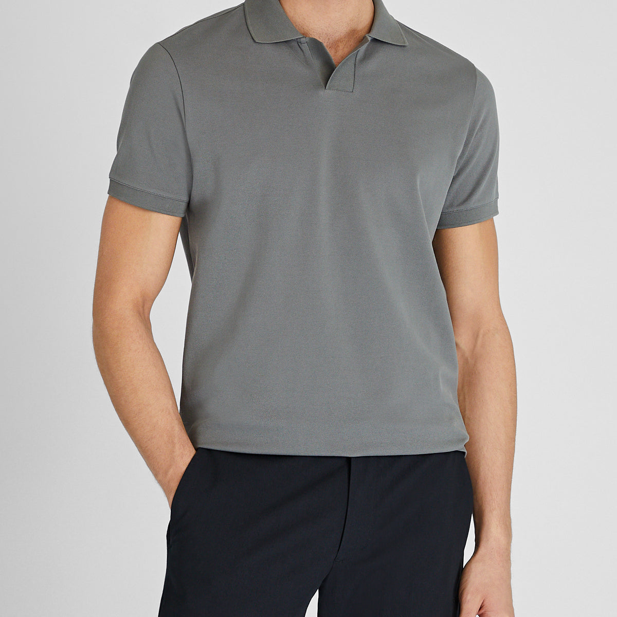 Men's Med Pewter Johnny Collar Polo Shirt | Club Monaco US Men's Med Pewter Johnny Collar Polo Shirt | Club Monaco US