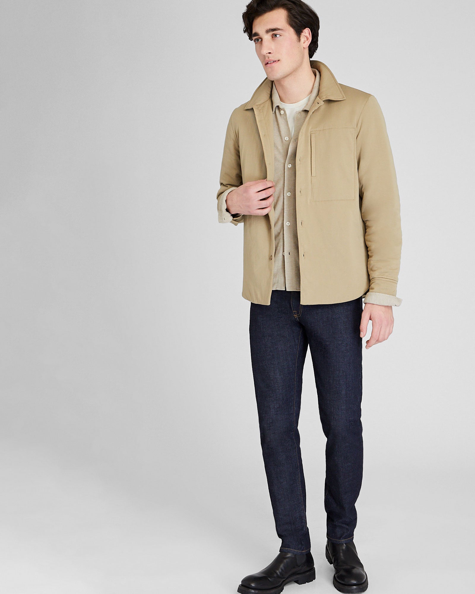 CLUB MONACO - Padded Jersey Shirt Jacket - Camel