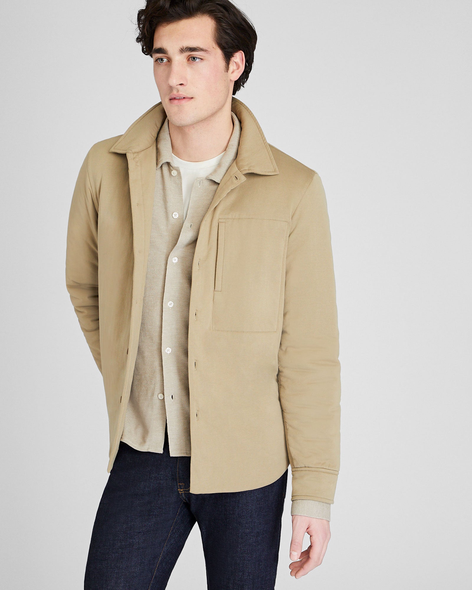 CLUB MONACO - Padded Jersey Shirt Jacket - Camel