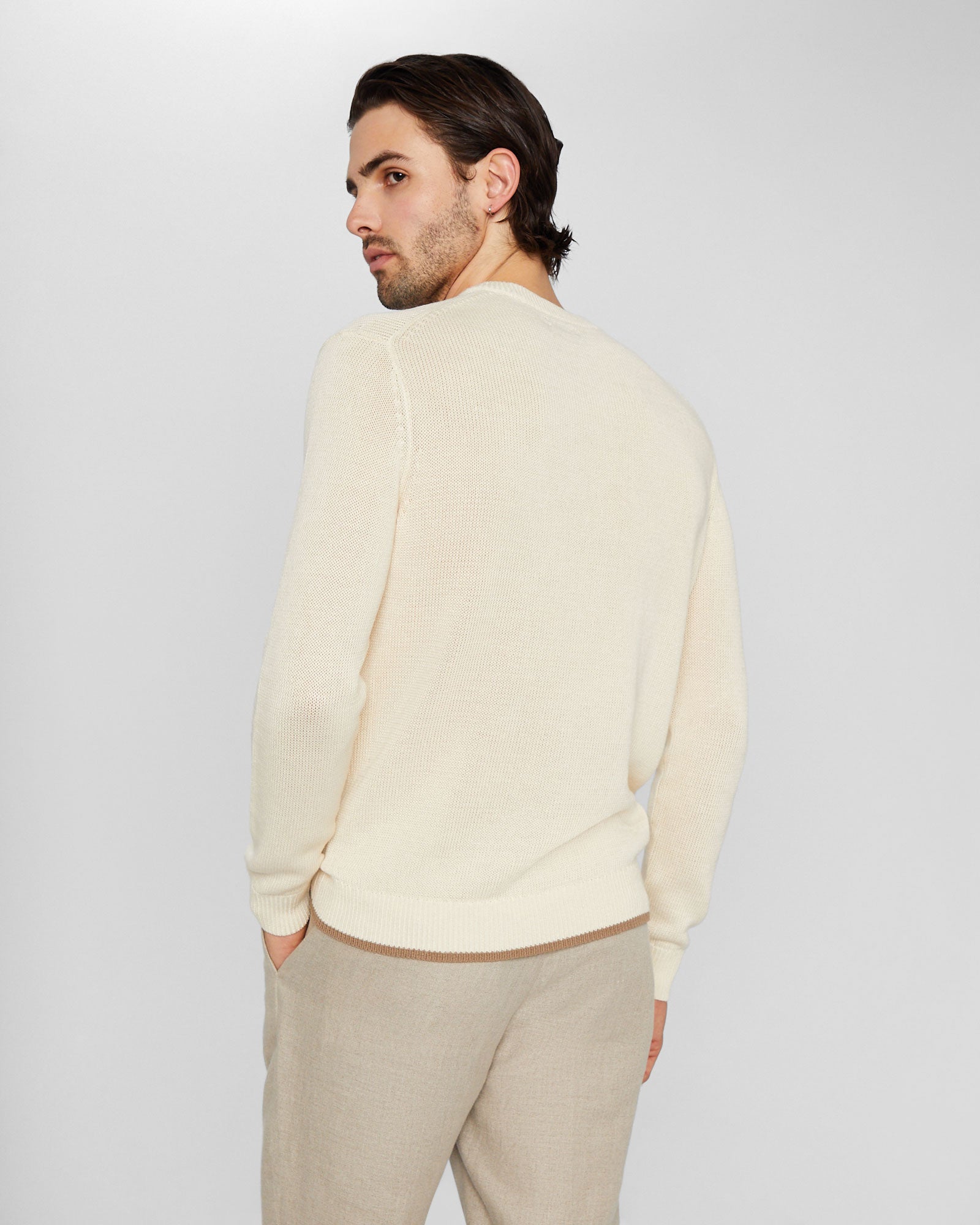 CLUB MONACO - Chandail ras du cou en lin tressé - Blanc