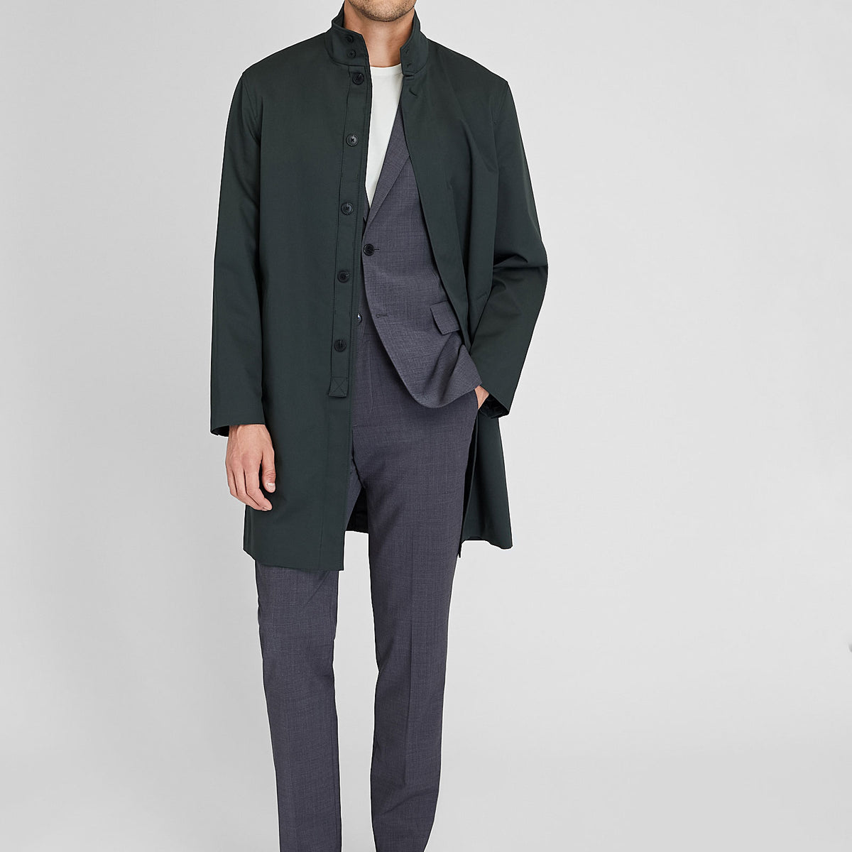 Men's Gunmetal Black Funnel Neck Mac Coat | Club Monaco US