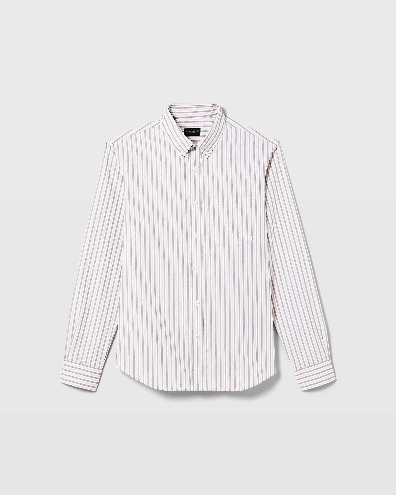 CLUB MONACO - Long Sleeve Multi Stripe Poplin Shirt - Grey Mix
