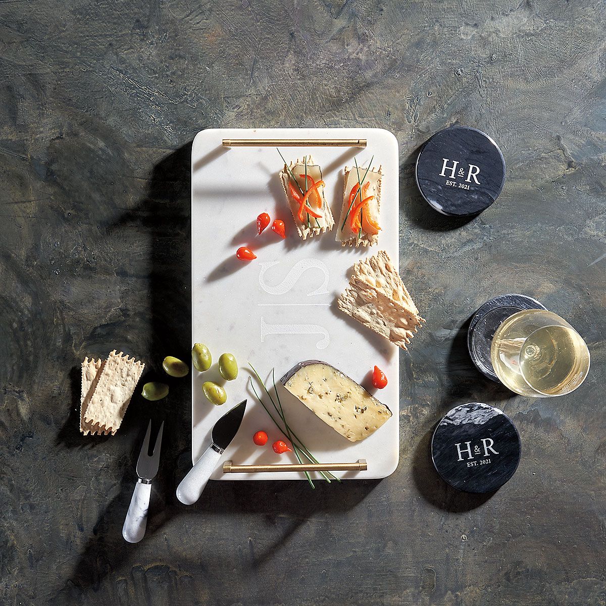 CLUB MONACO - Andria Marble Monogrammed Serving Tray - 